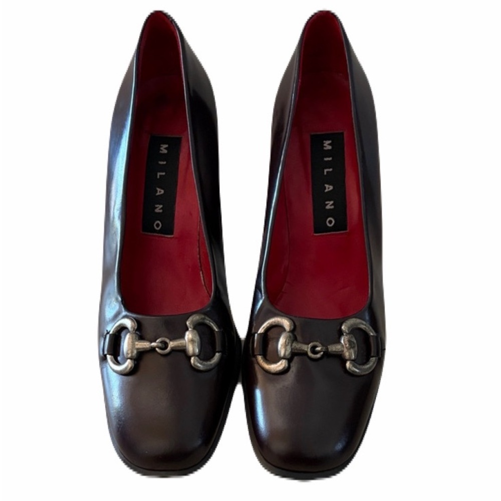 Milano Dark Brown Leather Heels Size 38 Horsebit Accent Made in Spain